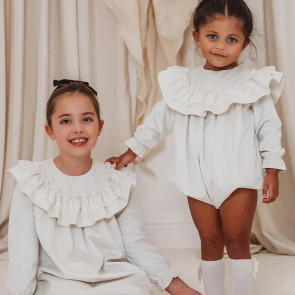 ROSE & ALBERT EXCLUSIVE Margot Ivory velvet & lace romper Girls Size 3T